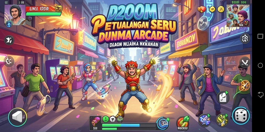 Screenshot dari gameplay D200M yang menunjukkan keseruan Arcade.