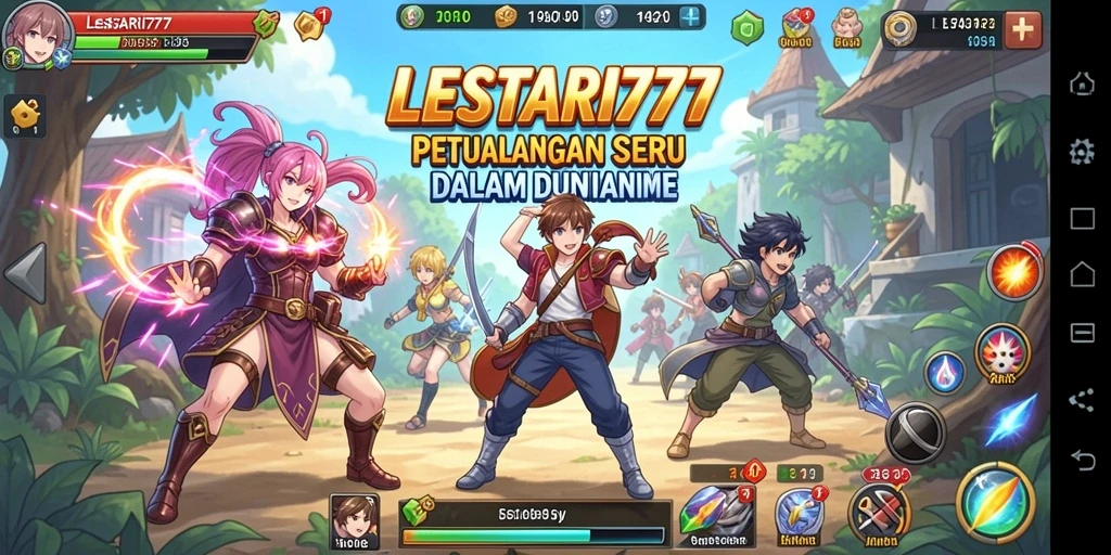 Screenshot gameplay LESTARI777 dengan karakter anime yang menonjol.
