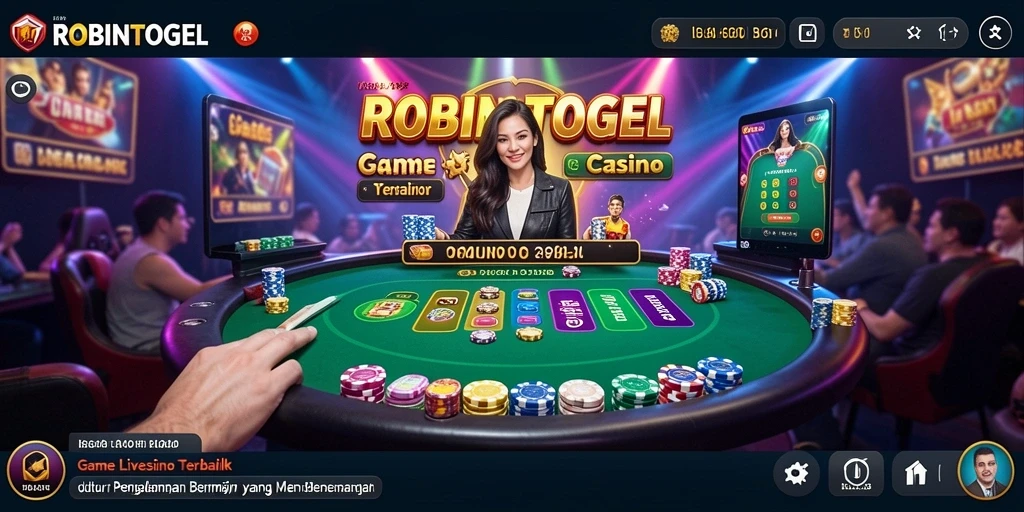 Screenshot gameplay <strong>ROBINTOGEL</strong> menampilkan dealer langsung yang berinteraksi dengan pemain.